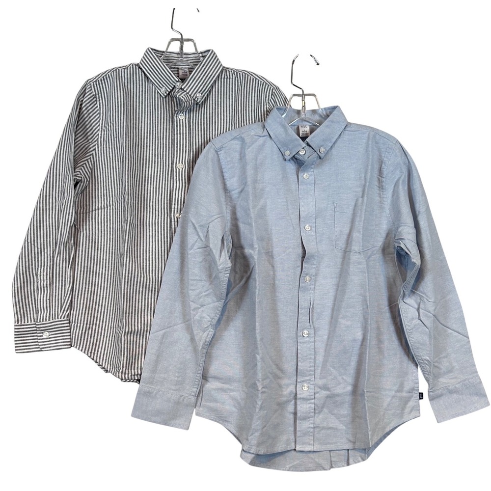 NWT Bundle‎ of 2 Gap Kids Boys Youth Oxford Shirt Blue & Striped L 14/16 Classic